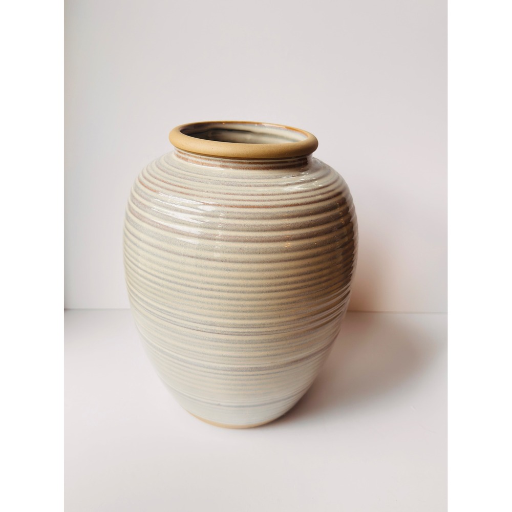 Studio McGee Threshold Ribbed Ceramic Vase Neutral Modern Farmhouse Stoneware